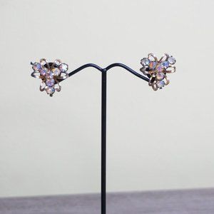2/$30 - Vintage Gold and Crystal Flower Screw-Back Earrings